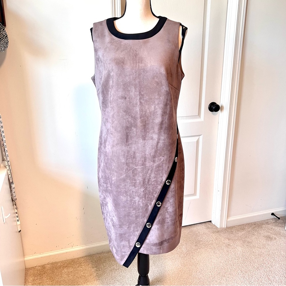 TOMMY HILFIGER Faux Suede Microfiber Sleeveless Asymmetrical Sheath Dress—SZ. 12